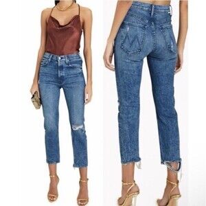 MOTHER Jeans 24 The Tomcat in Completely Over Distressed Straight High Rise